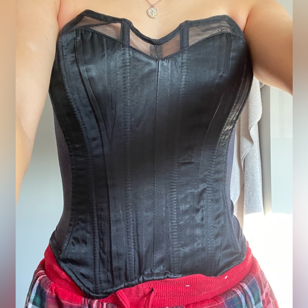 betsy johnson black satin corset boned bustier top